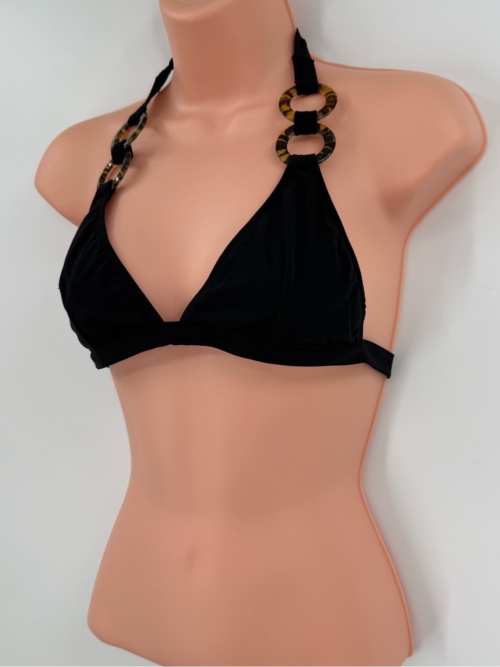 OndadeMar Tortoise Ring Halter Triangle Bikini Top | Black | Medium